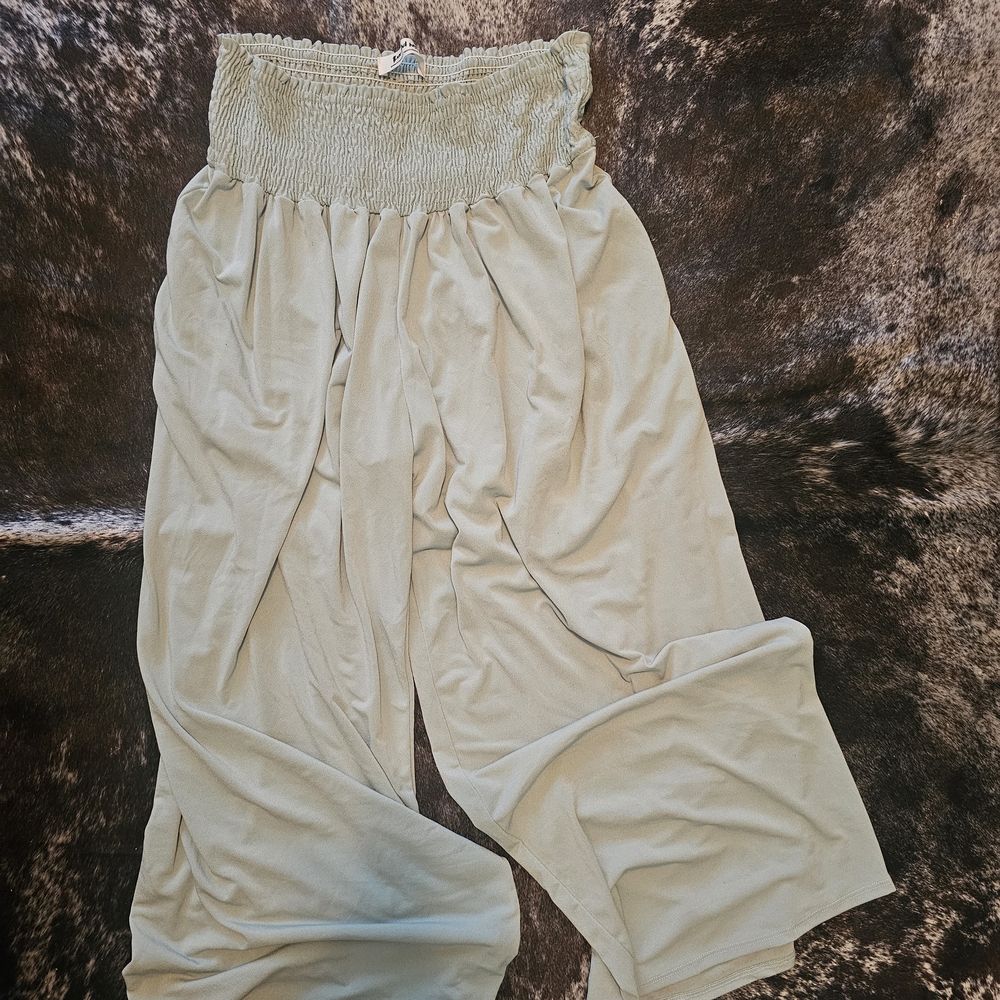 Three Bird Nest Sage Green Smocked Wide-Leg Pants